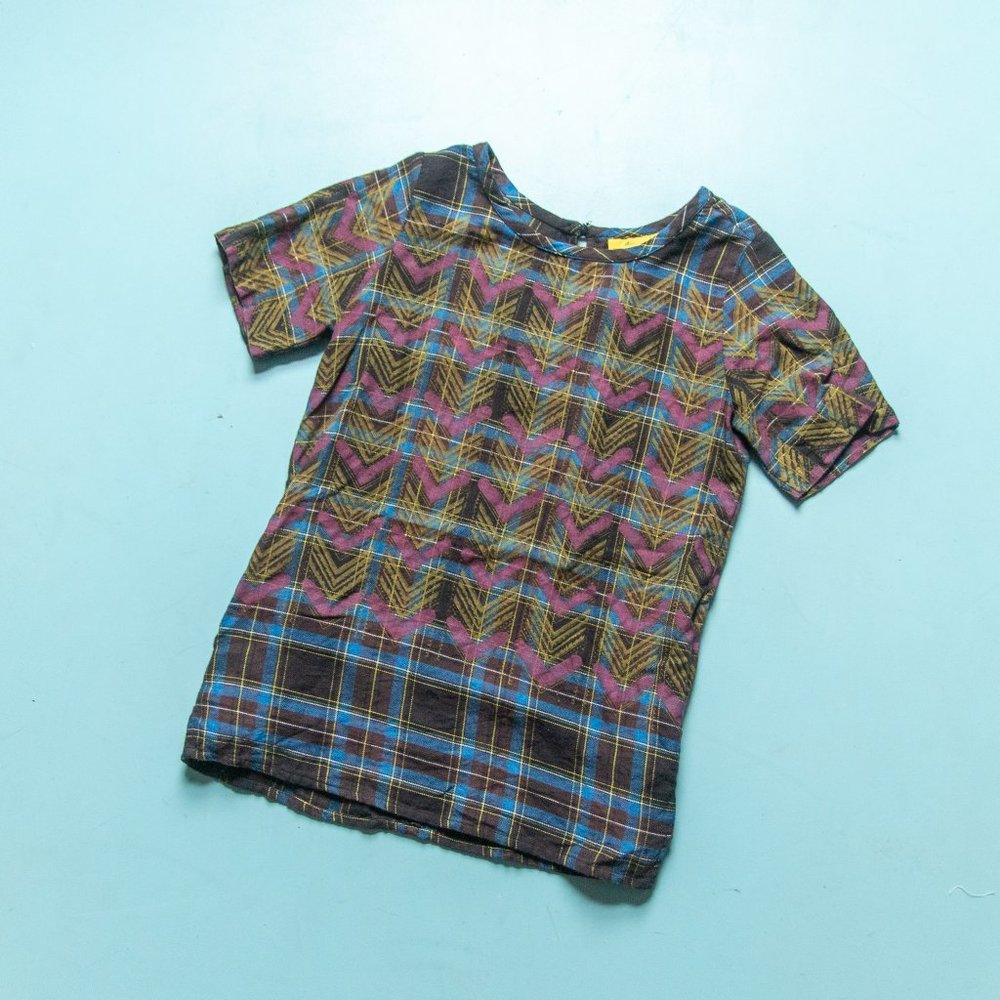 Roberta Roller Rabbit Plaid Print Painted Stroke Short Sleeve Cotton Tee Size XS